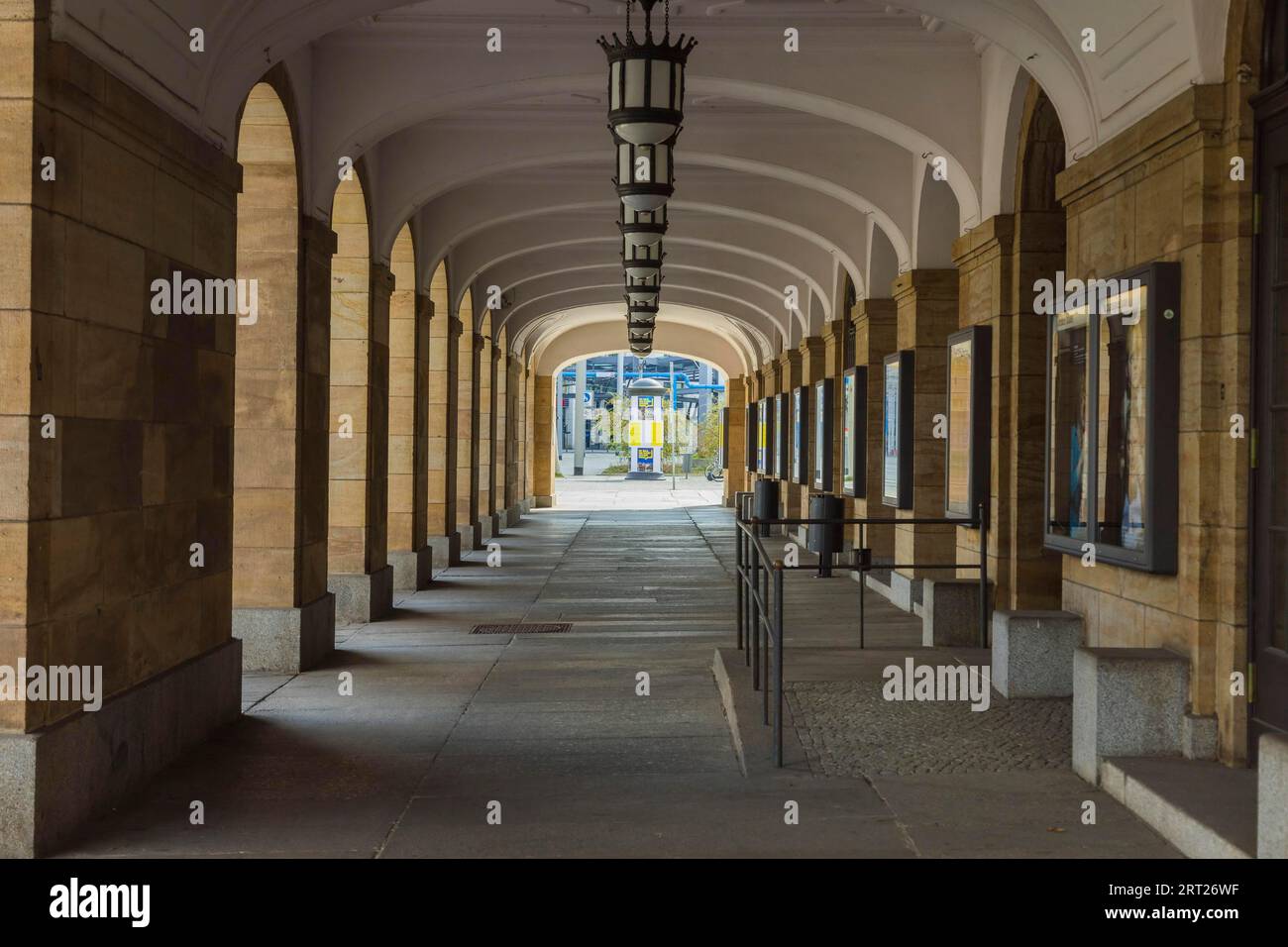 Arcades of the Schauspielhaus Dresden. Dresden Corona time, the otherwise lively city centre of Dresden lies deserted in the Corona pandemic Stock Photo