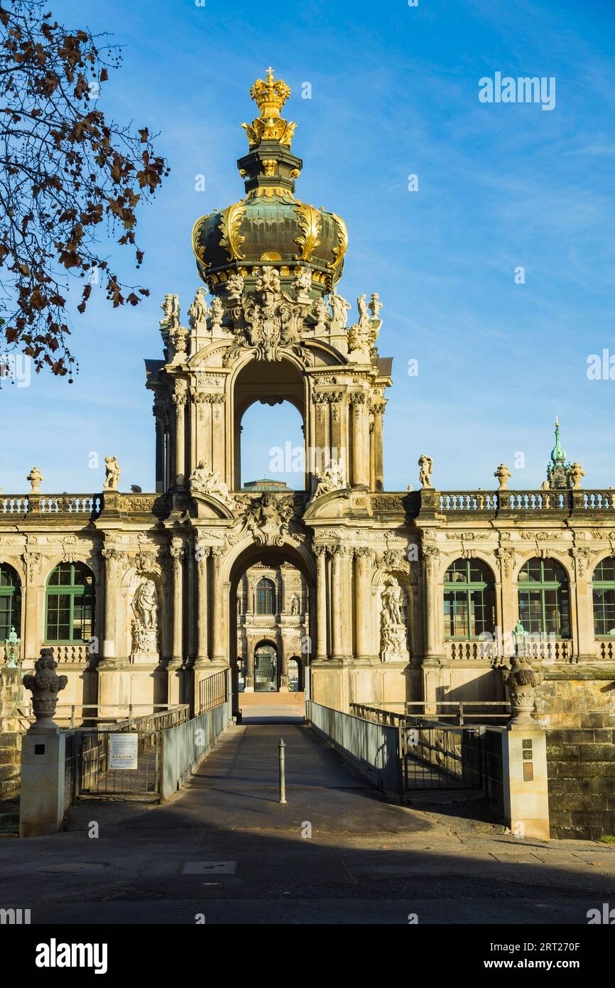 First day of complete lockdown due to rising corona infection numbers in Dresden city centre. Empty Zwinger Stock Photo
