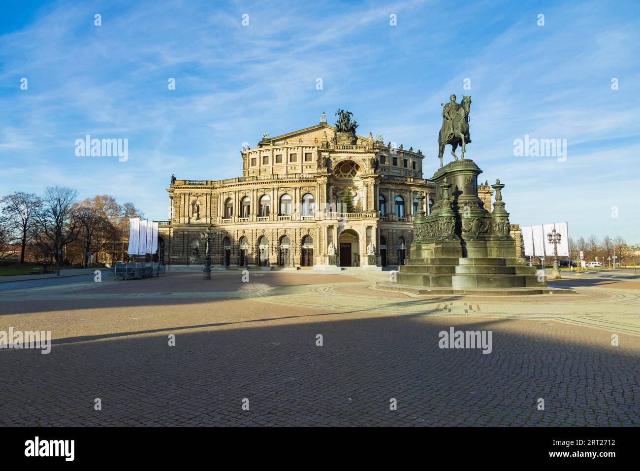 First day of complete lockdown due to rising corona infection numbers in Dresden city centre. Empty theatre square Stock Photo
