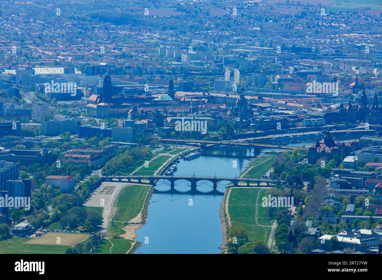 The Elbe with the Albert Bridge between the Old Town and the New Town Stock Photo