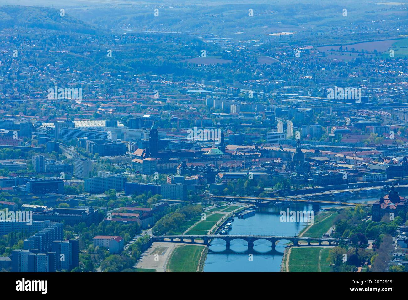 The Elbe with the Albert Bridge between the Old Town and the New Town Stock Photo