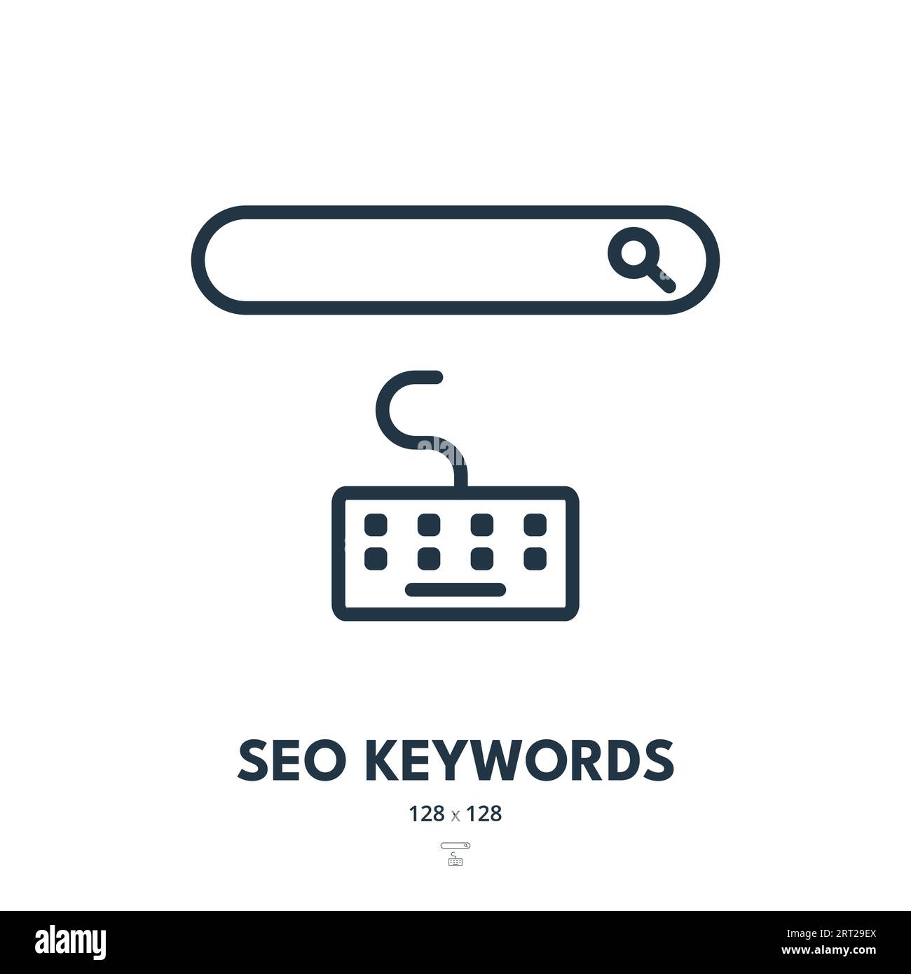 SEO Keywords Icon. Ranking, Search Engine Optimization, Search Bar. Editable Stroke. Simple Vector Icon Stock Vector