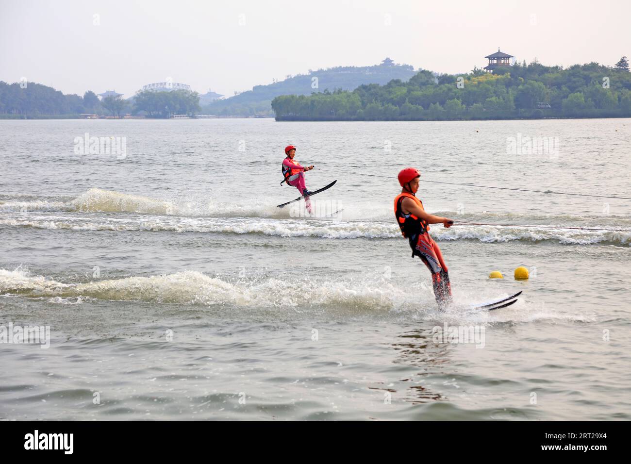 Tangshan City - July 8, 2016: water skiing at water park, Tangshan City, Hebei, China Stock Photo