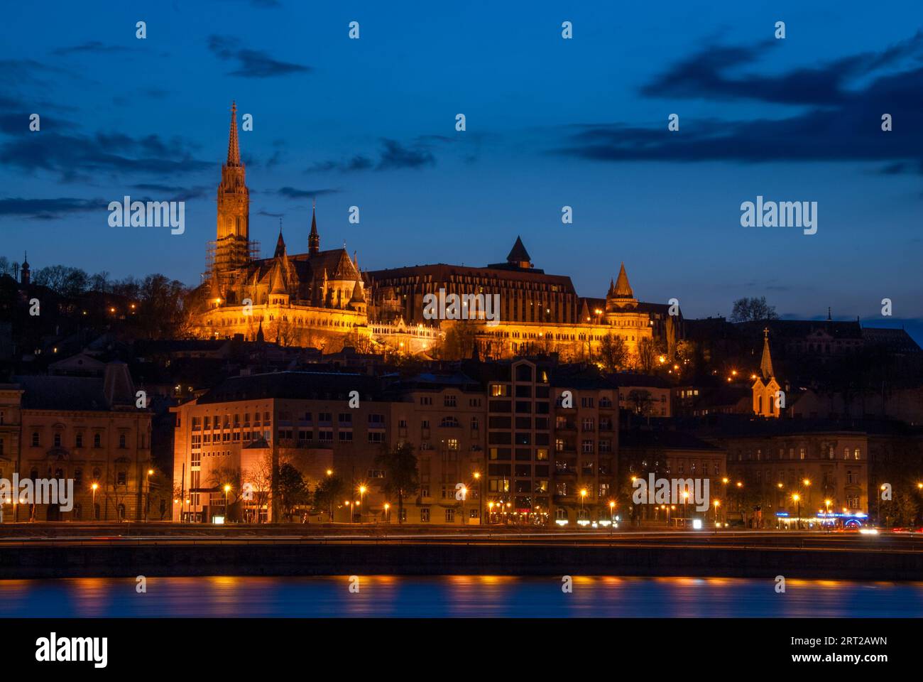 Royal Palace or the Buda Castle at sunset with lights illuminated at in ...