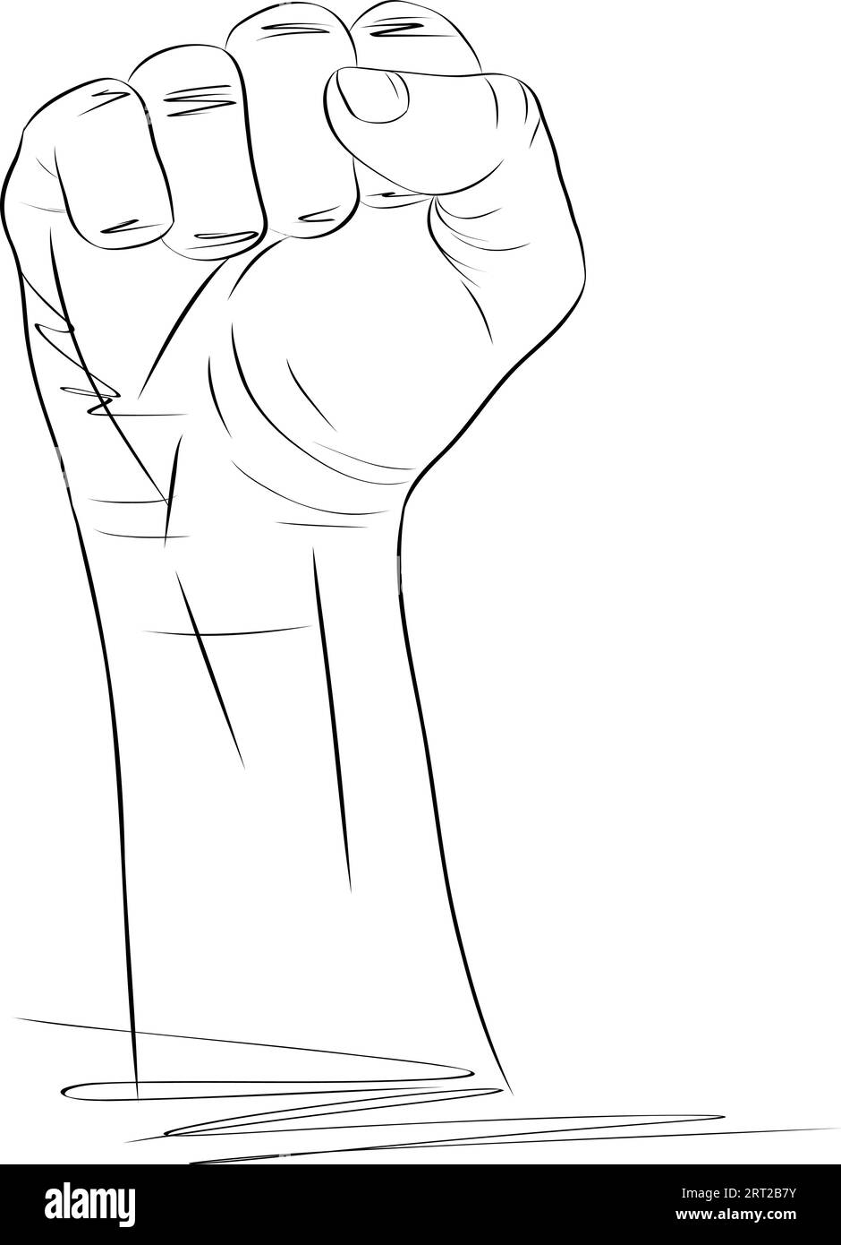 Protest fist sketch, Clenched fist raised up. Strong, strength sketch