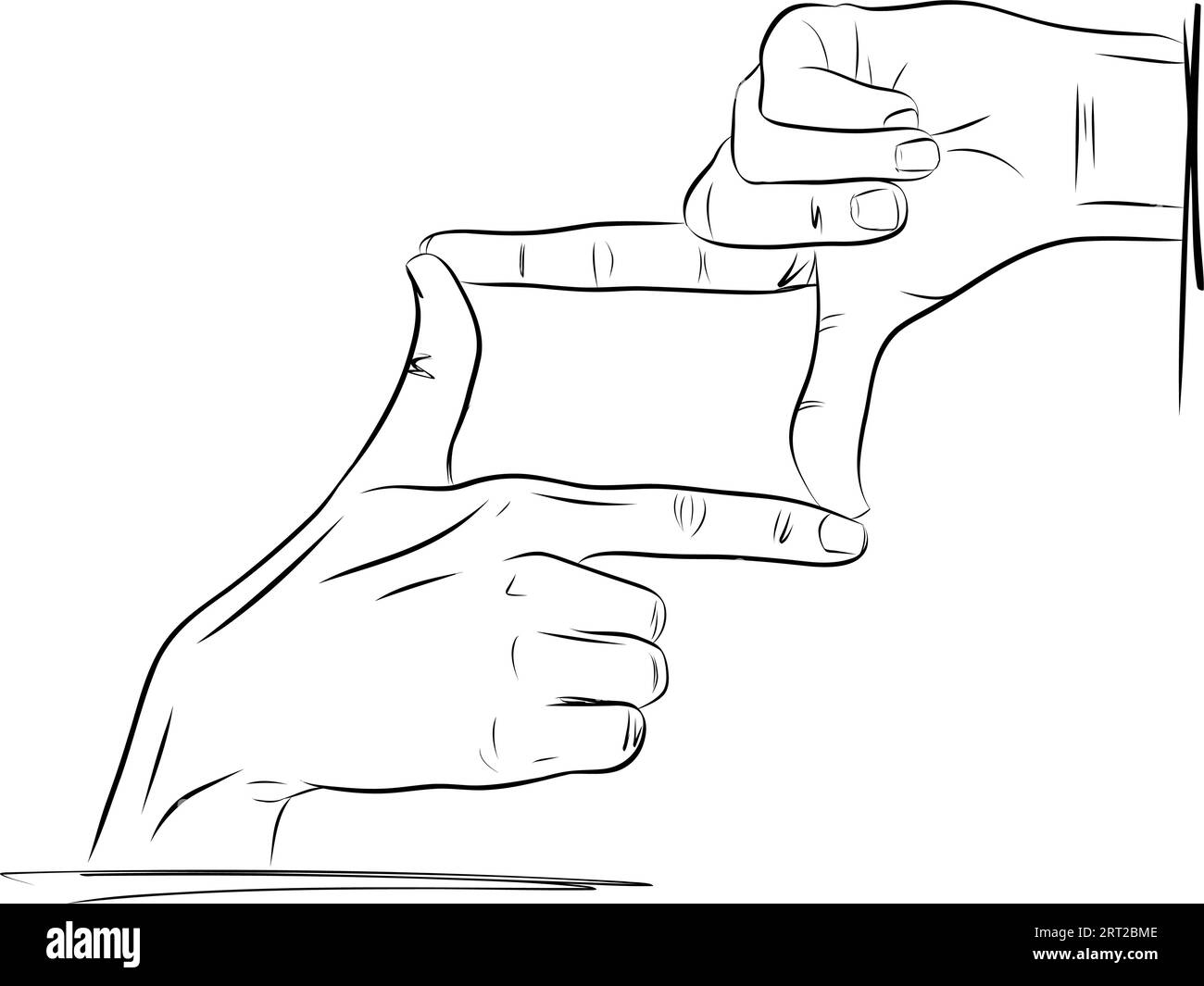 Hand drawn sketch of realistic womens hands, frame with hands. Linear