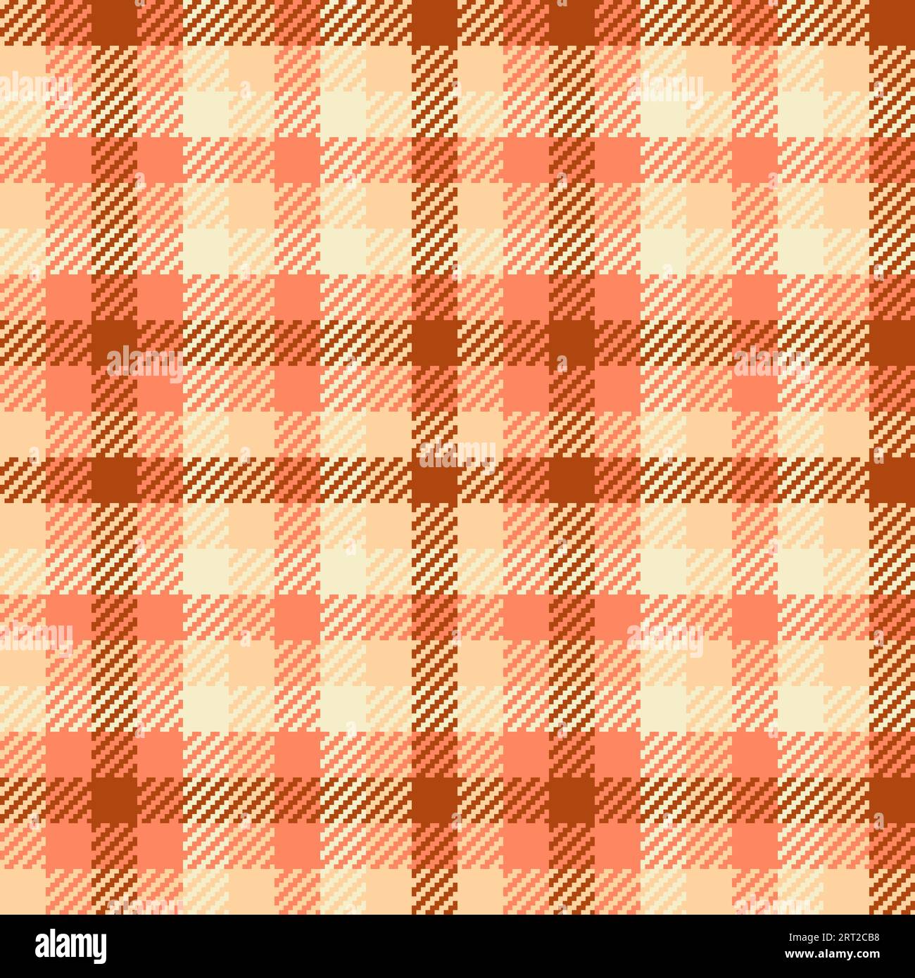 Textile check tartan of vector seamless texture with a fabric pattern plaid background in orange and red colors. Stock Vector