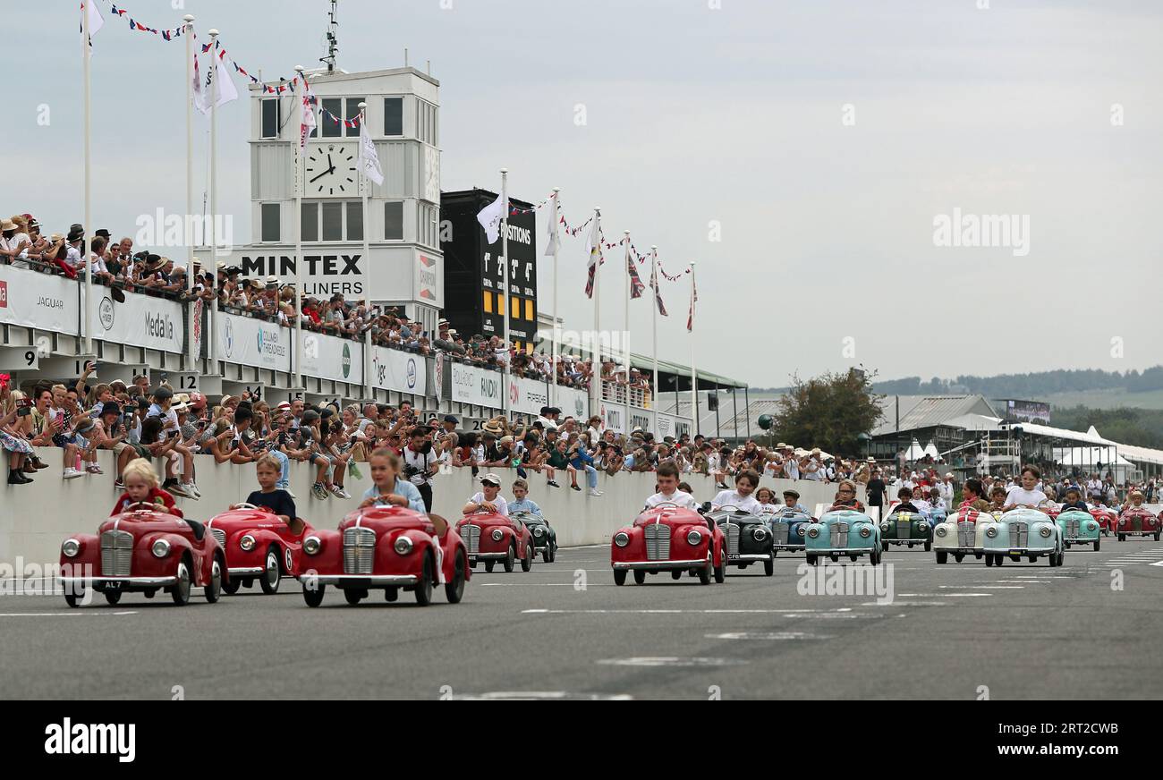 Goodwood, West Sussex, UK. 10th September 2023. Settrington Cup Austin J40 pedal car race part 2 at the Goodwood Revival in Goodwood, West Sussex, UK. © Malcolm Greig/Alamy Live News Stock Photo