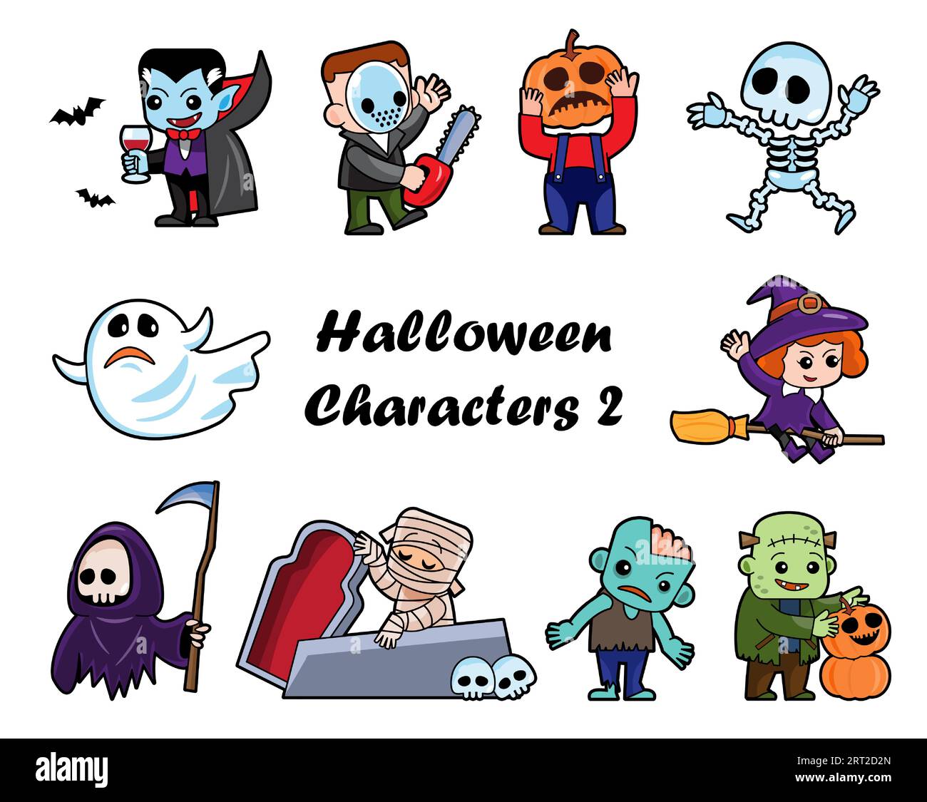 Cute halloween cartoon characters . White isolated background . Vector ...