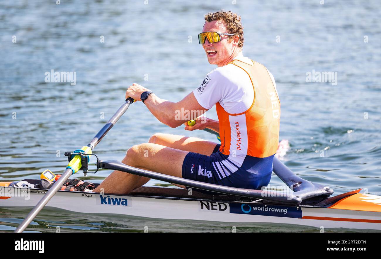 BELGRADE - Simon van Dorp in action during the one-man skiff final on the  eighth and final day of the World Rowing Championships in the Serbian  capital Belgrade. ANP IRIS VAN DEN