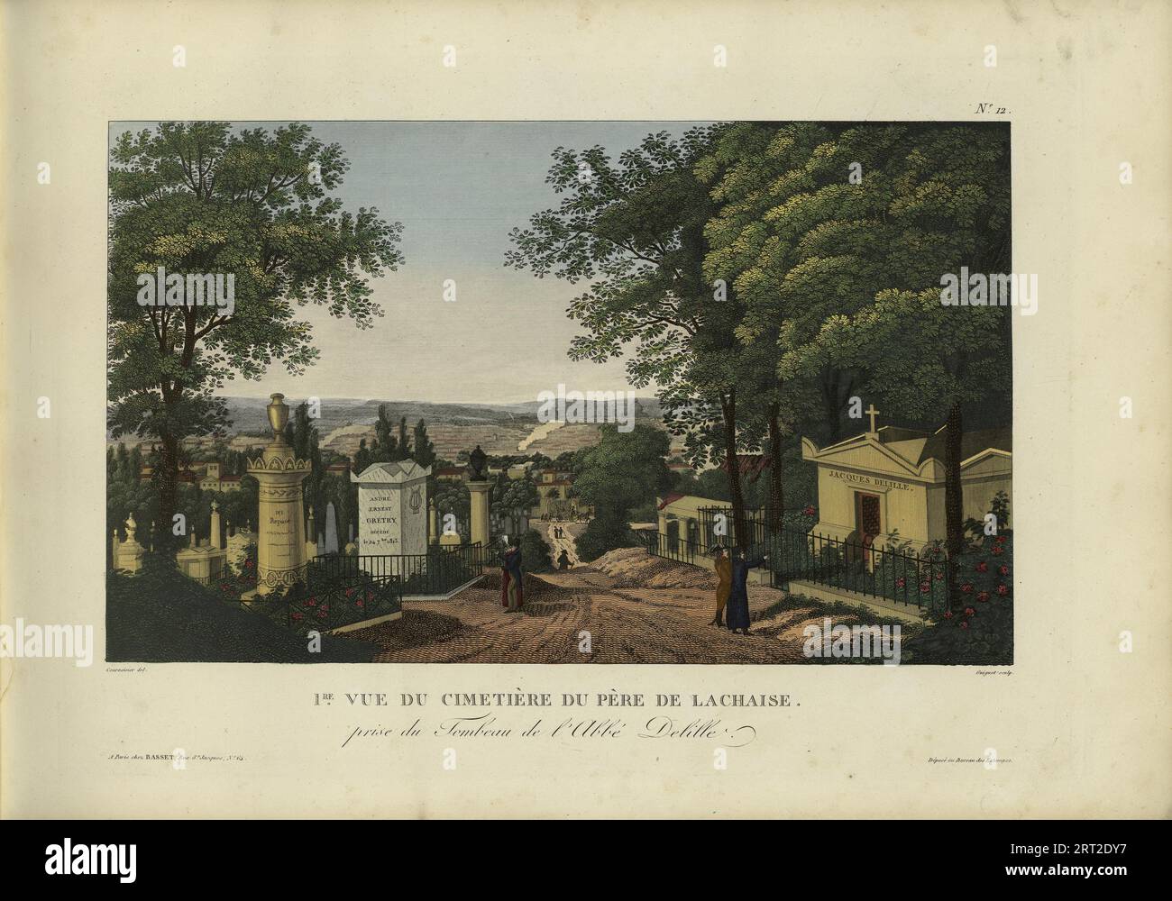 Vue du cimeti&#xe8;re du P&#xe8;re de Lachaise, prise du tombeau de l'abb&#xe9; Delille, 1817-1824. Private Collection. Stock Photo