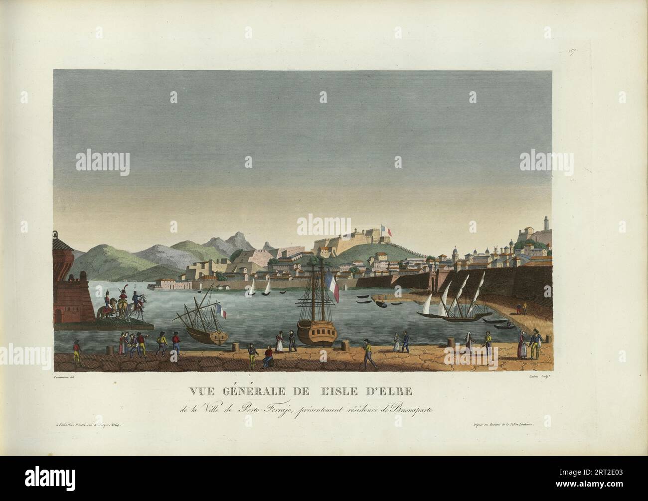 Vue g&#xe9;n&#xe9;rale de l'ile d'Elbe, de la ville de Porto-Ferrajo, pr&#xe9;sentement r&#xe9;sidence..., 1817-1824. Private Collection. Stock Photo