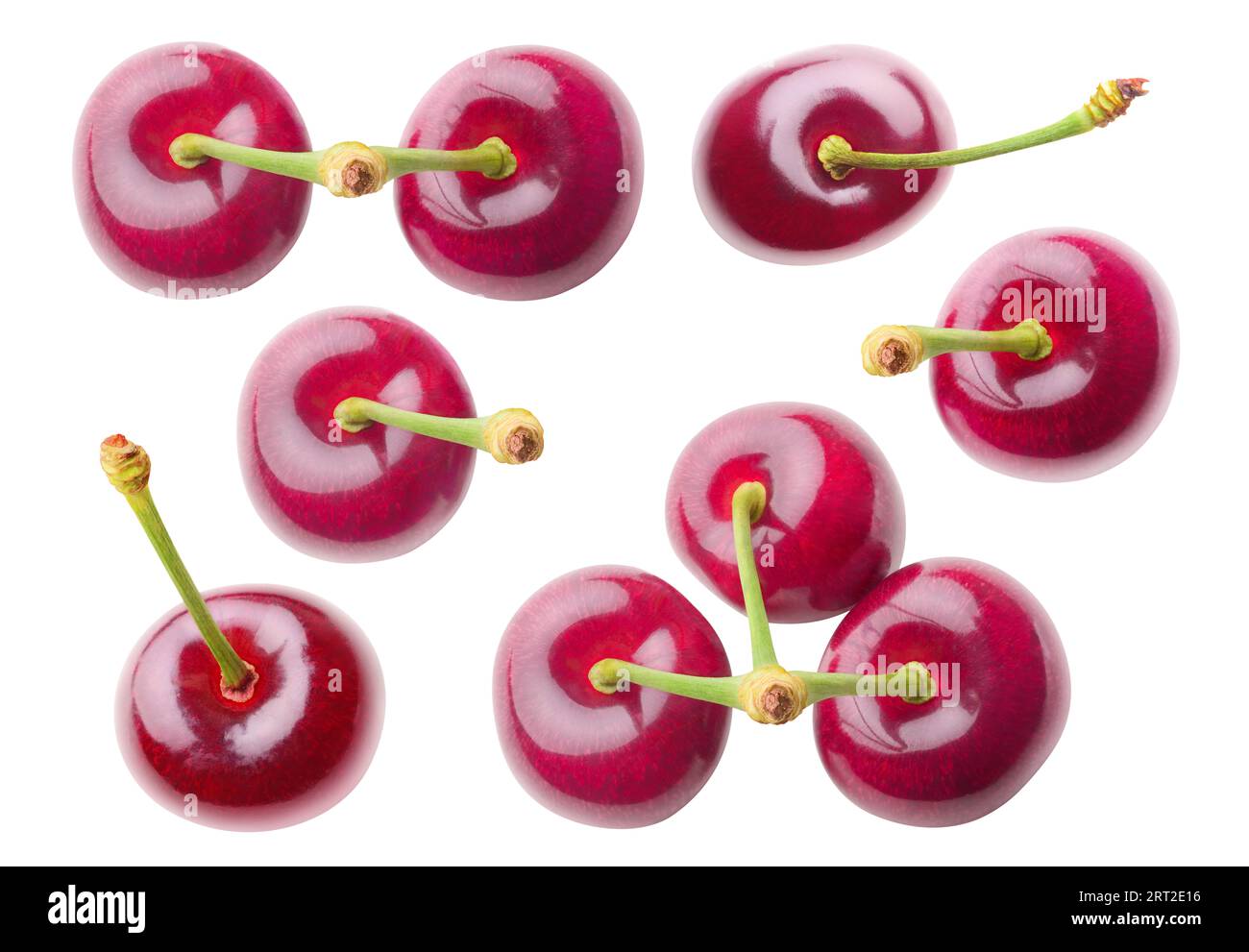 Collection of sweet cherries top view isolated on white background Stock Photo