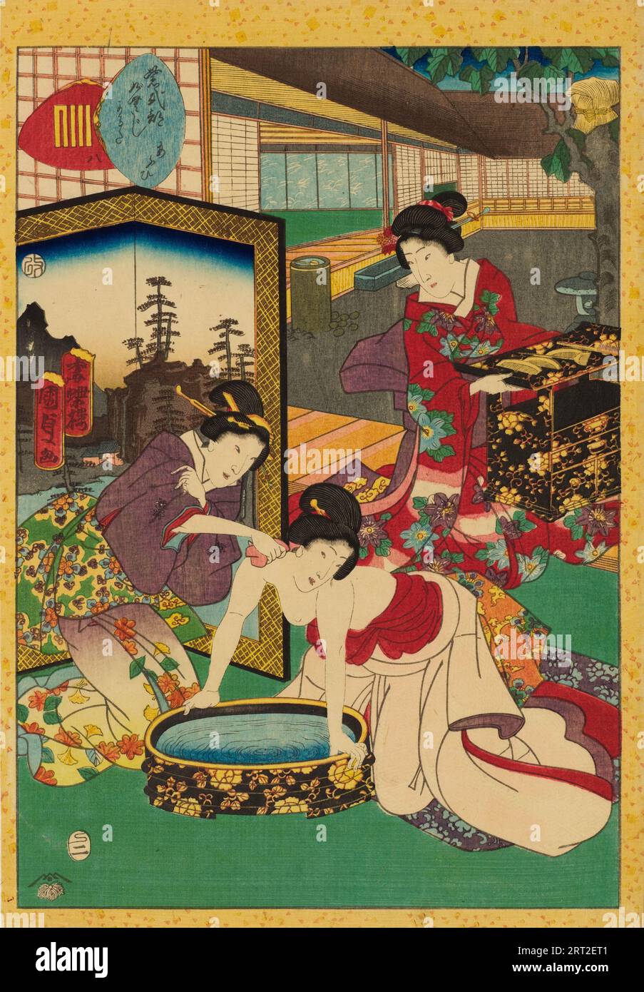 No. 8, Aoi, from the series Lady Murasaki's Genji Cards (Murasaki Shikibu Genji karuta), 1857. Private Collection. Stock Photo