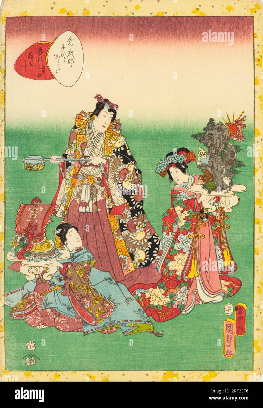 No. 54, Yume no ukihashi, from the series Lady Murasaki's Genji Cards (Murasaki..., 1857. Private Collection. Stock Photo