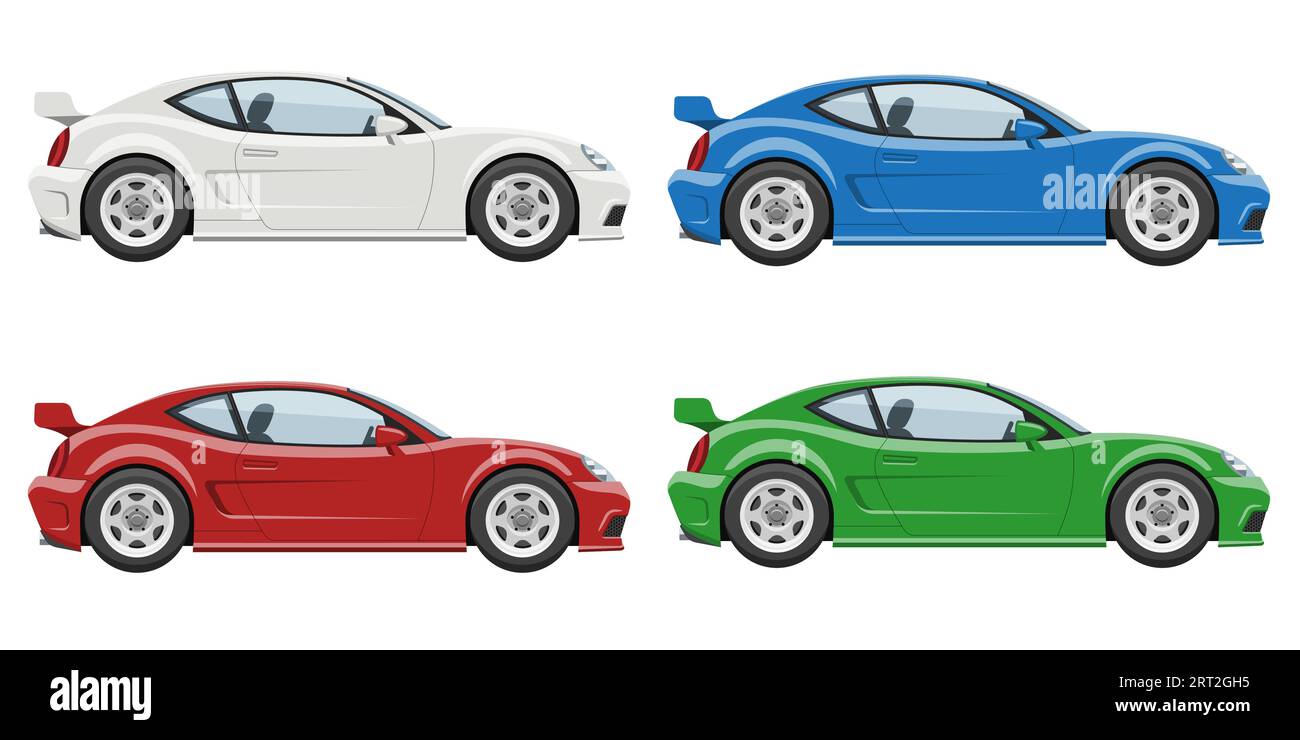 Sports car side view vector illustration. Isolated cars from profile in