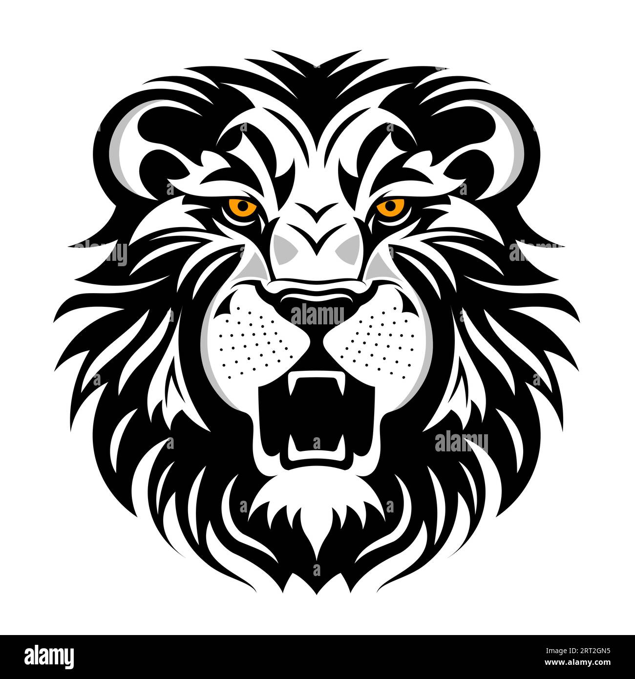 Black and white roaring lion with yellow eyes vector illustration