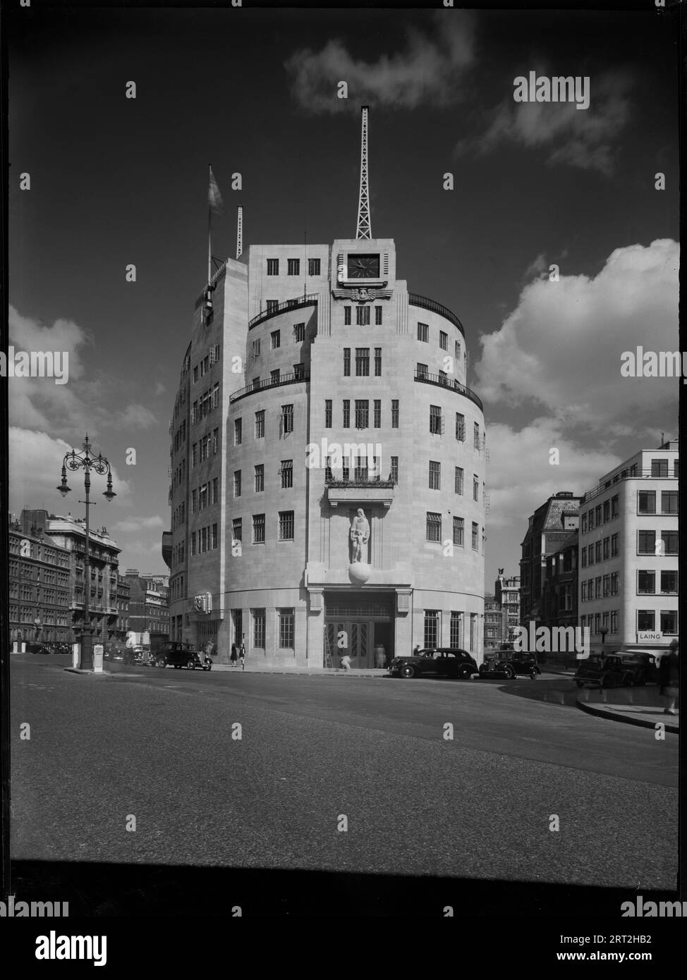 Broadcasting House, Portland Place, Marylebone, City of Westminster, London, 1945-1960. View of the BBC radio studios from the south. Stock Photo