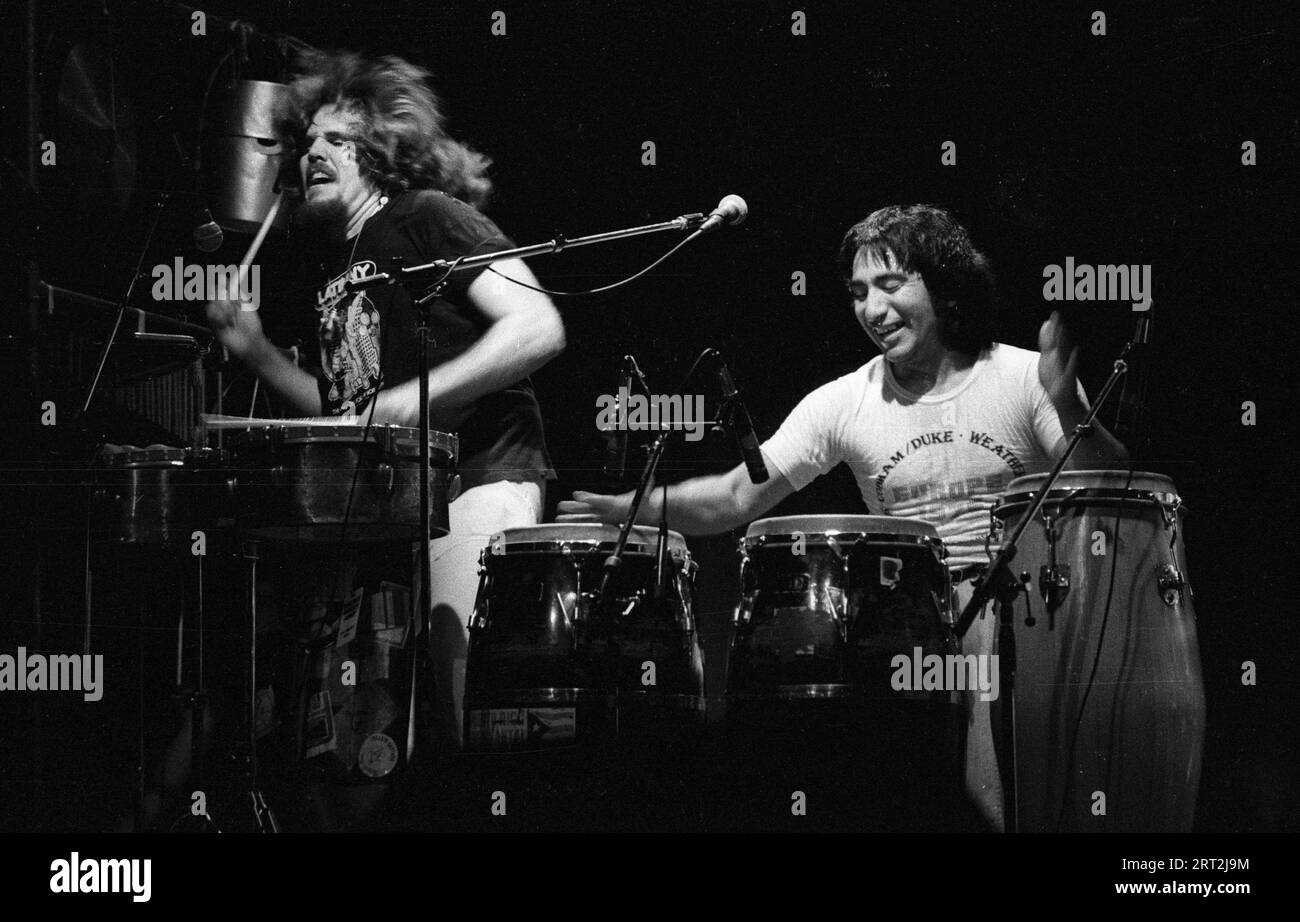Manolo Badrena and Alex Acuna, Odeon Hammersmith, London, 1977. Stock Photo