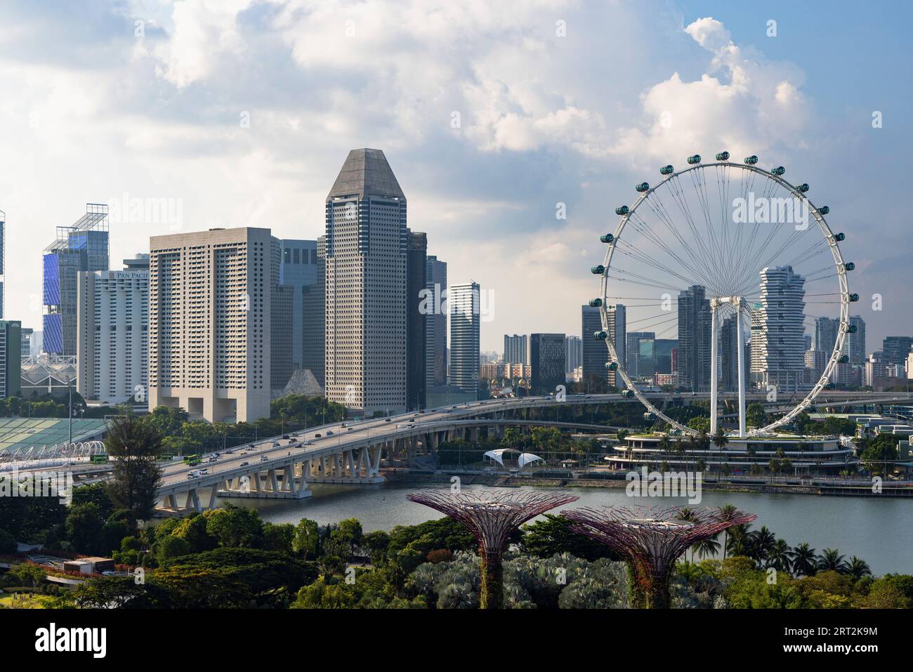 Supertrees and Singapore Flyer, Gardens by the Bay, Singapore Stock Photo