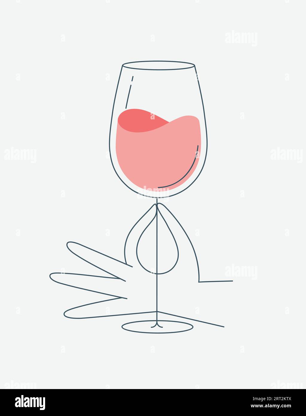 Hand holding glass of wine drawing in flat line style Stock Vector