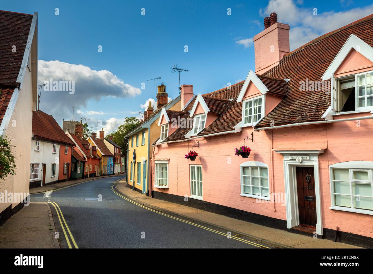 The coloured houses of Castle Street in Framlingham Village, Suffolk