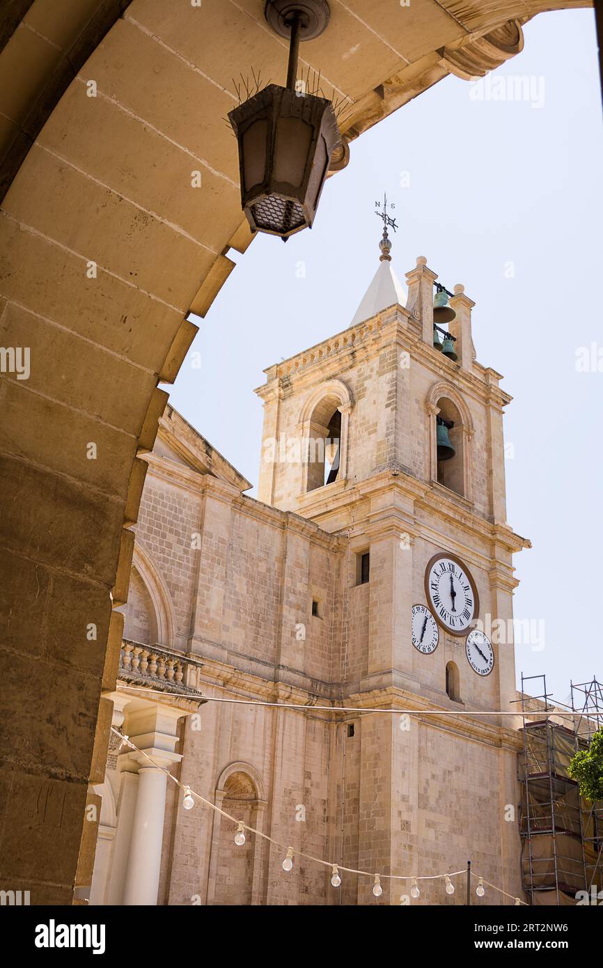 Detail of the clock tower on Valletta Cathedral, Malta Stock Photo Alamy