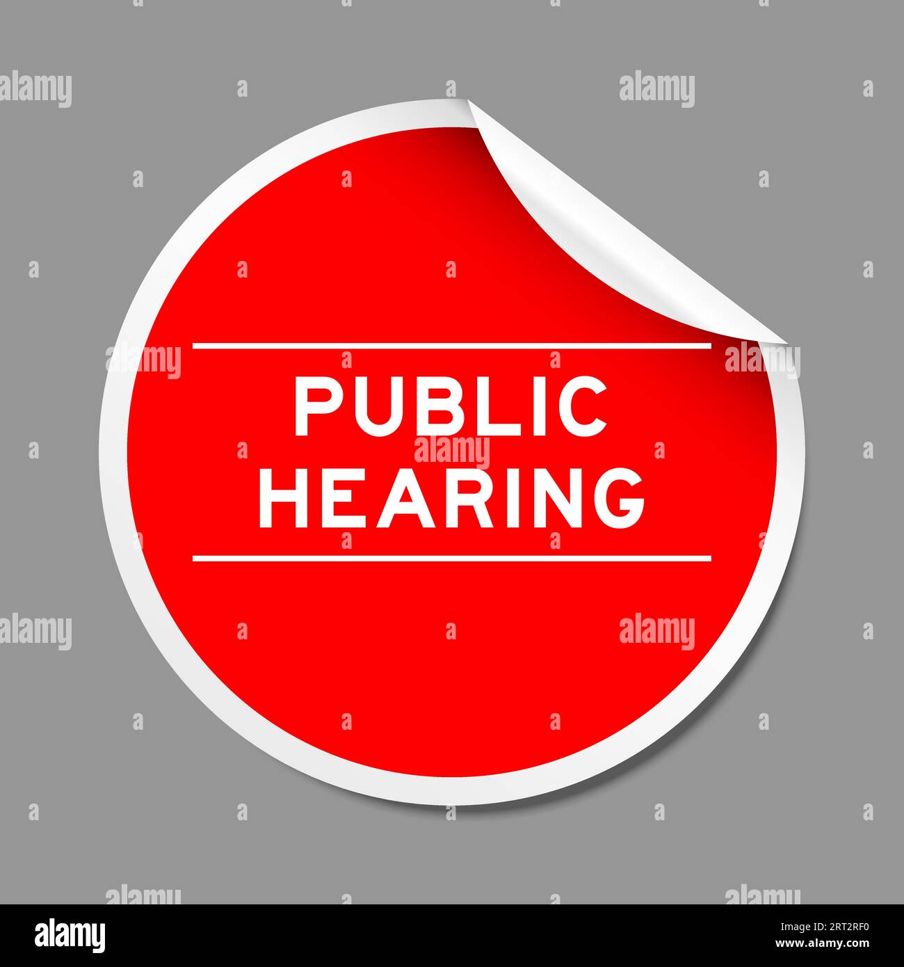 Red color peel sticker label with word public hearing on gray background Stock Vector