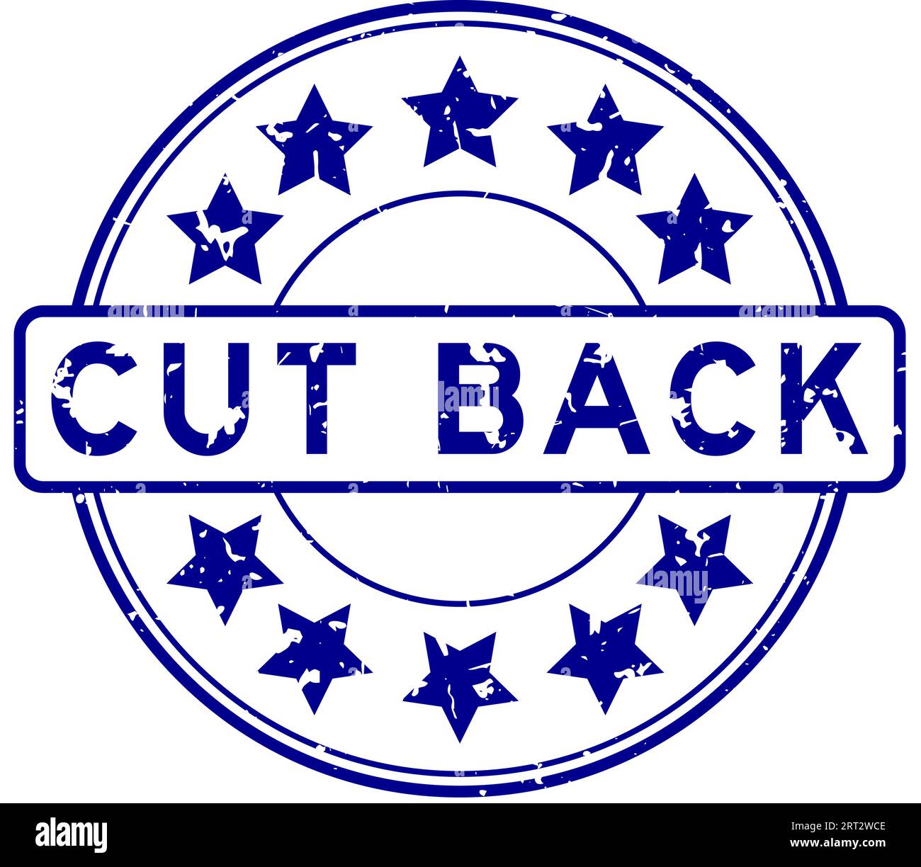 Grunge blue cut back word with star icon round rubber seal stamp on white background Stock Vector