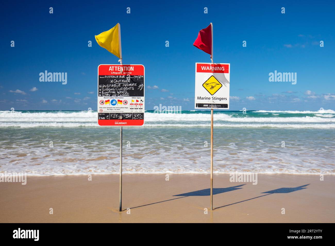 Surf lifesaving flags on a hot sunny day in Broadbeach, Gold Coast ...