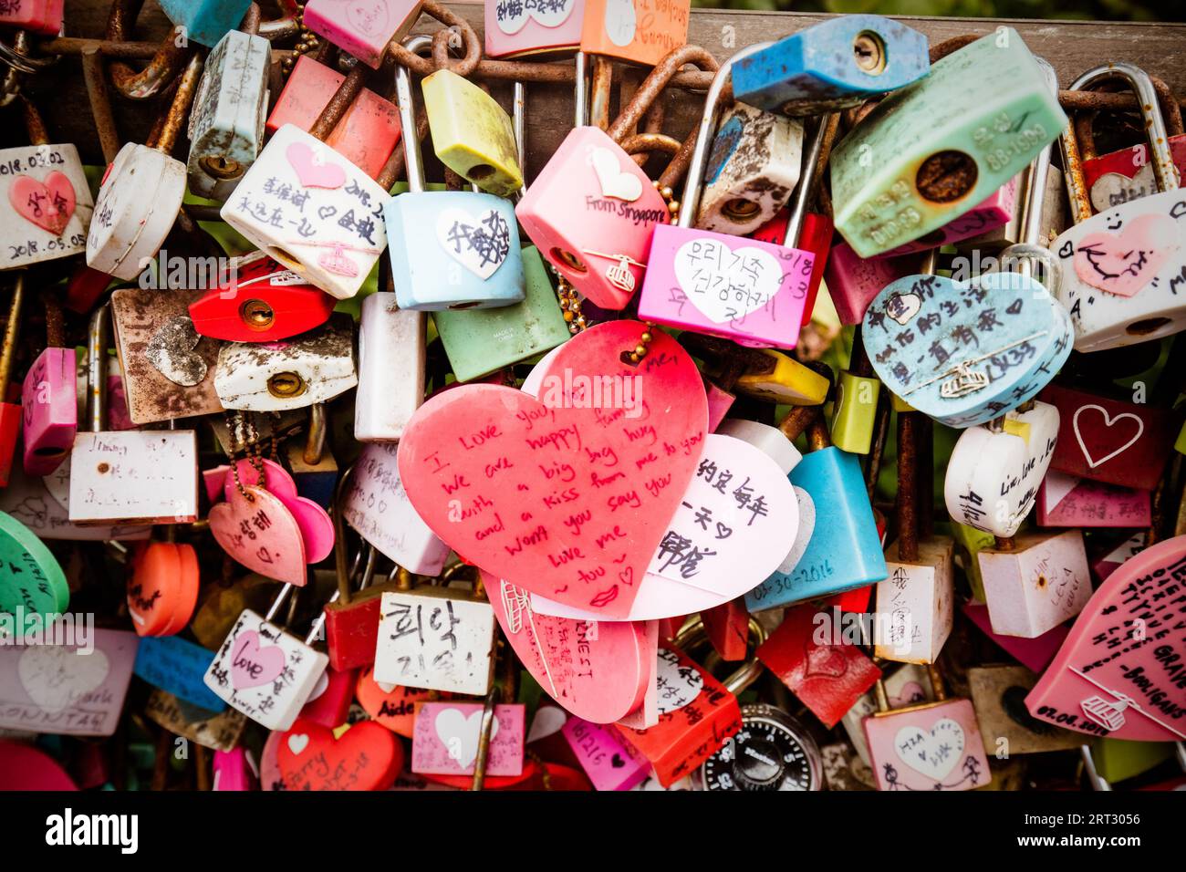 SEOUL, SOUTH KOREA, AUGUST 25, 2018: Thousands of Love locks at N Seoul Tower, Namsan Park. South Korea Stock Photo