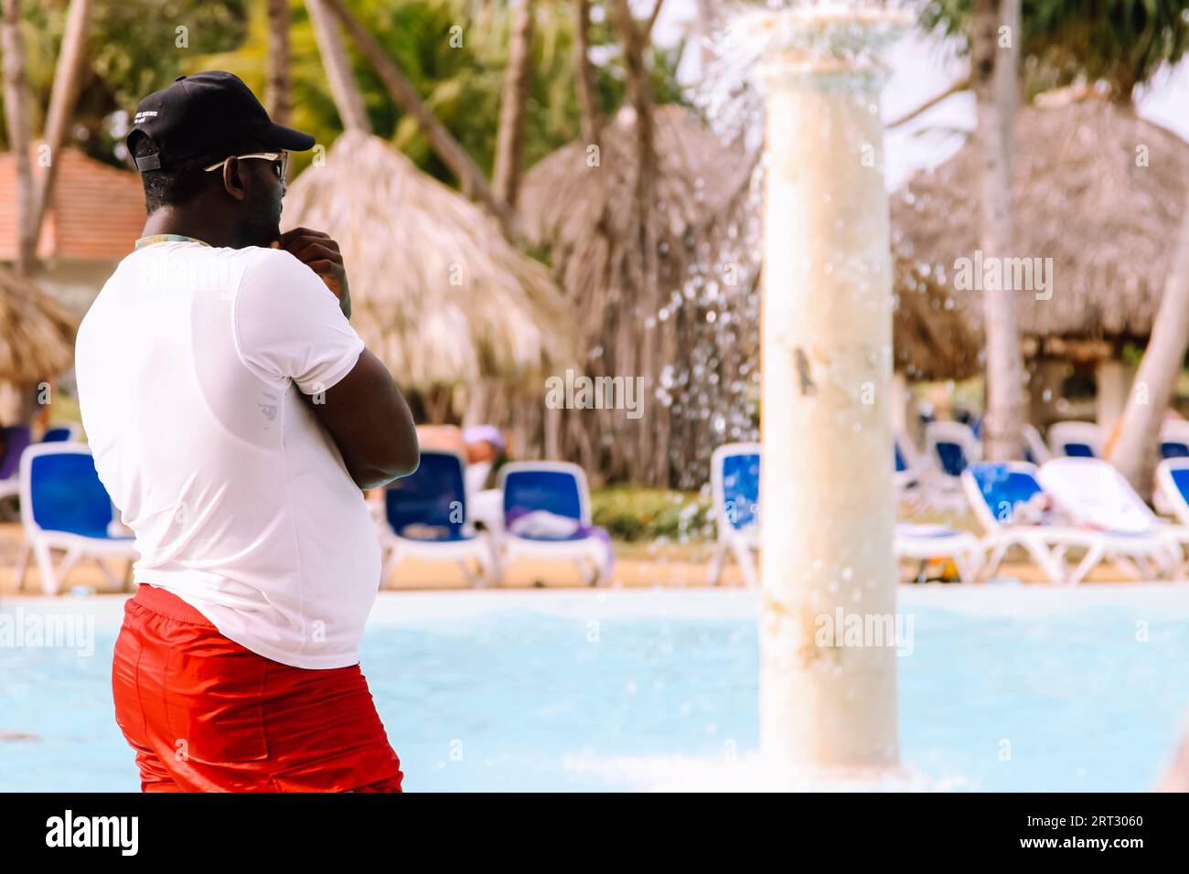 Pool Lifeguard on duty at Melia Caribe Beach Resort in Caribbean, Dominican Republic, Punta Cana 2023 Stock Photo