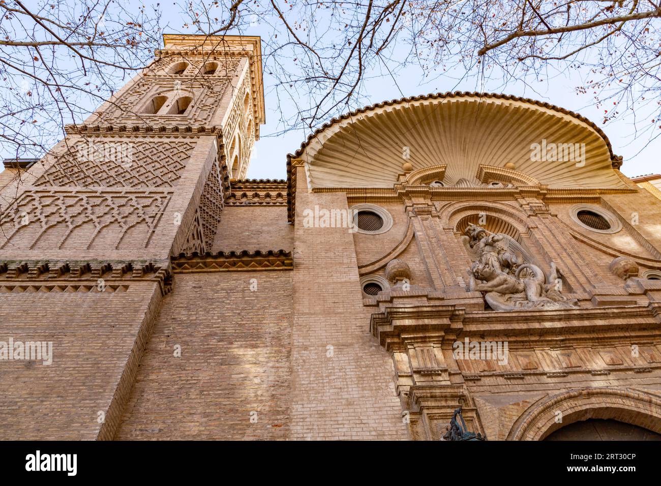 San Miguel de los Navarros is a 14th-century church built in almudejar and baroque styles in Zaragoza, Spain. Stock Photo