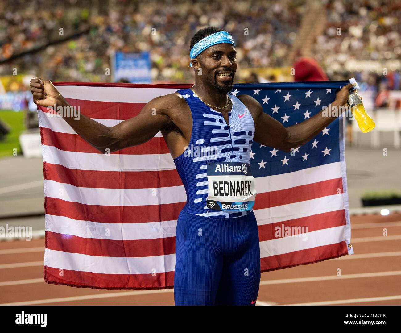 Bednarek of the USA celebrates after competing in the men’s 200m at the Allianz Memorial