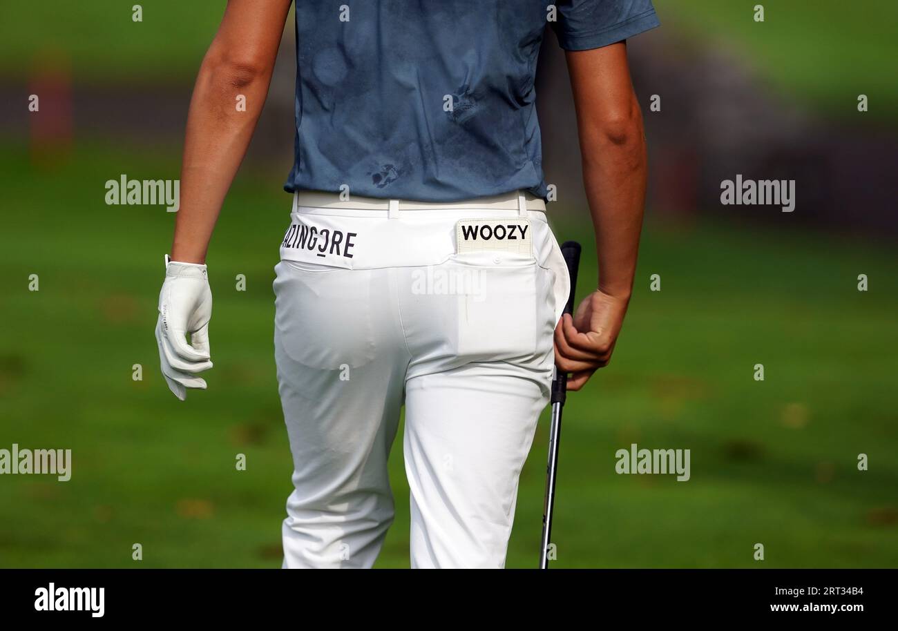 The scorecard of Min Woo Lee in hi back pocket during day four of the