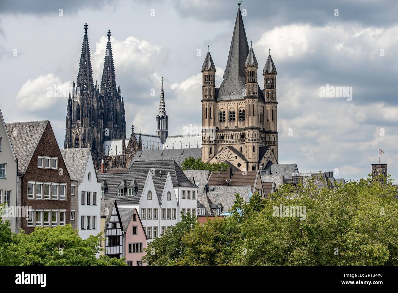 Old town backdrop with Cologne Cathedral and Gr.St.Martin Stock Photo