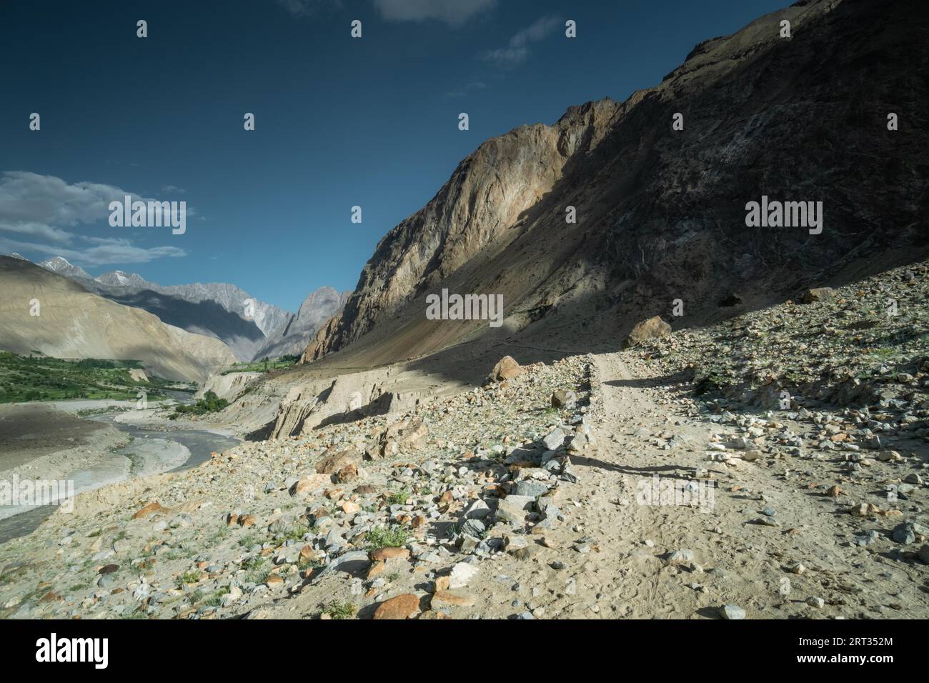 Scenic hiking trail in Karakoram Mountain Range, Pakistan, leading to