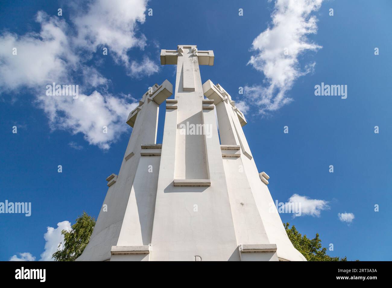A low angle view of the Three Crosses Monument in Vilnius, Lithuania during a bright summer's day Stock Photo