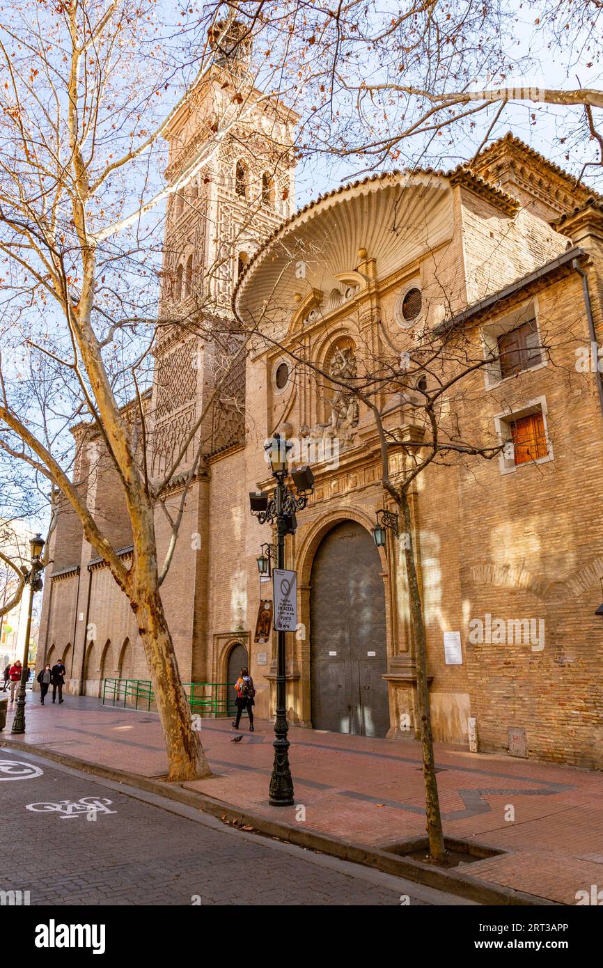 Zaragoza, Spain - February 14, 2022: San Miguel de los Navarros is a 14th-century church built in almudejar and baroque styles in Zaragoza, Spain. Stock Photo