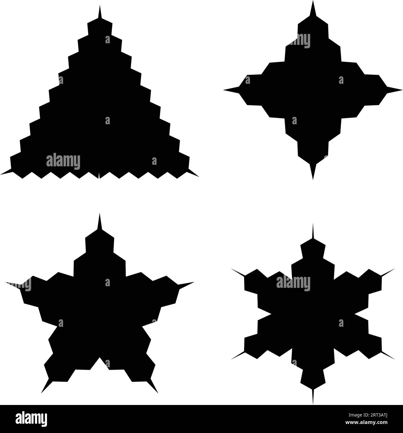 Diffrent stars set: black color assets for Christmas stars, festival celebrations, web or game design, and app icons. Vector basic shapes. retro stars. Stock Vector