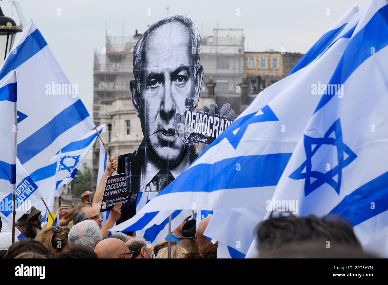 Trafalgar Square, London, UK. 10th Sept 2023.  Protest rally in Trafalgar Square against judicial reform in Israel. Credit: Matthew Chattle/Alamy Live News Stock Photo