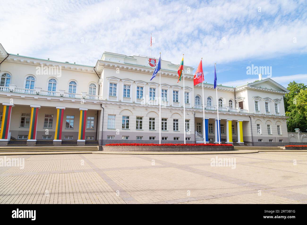 VILNIUS, LITHUANIA - 1ST SEPT 2023: The outside of the front of the Office of the President of the Republic of Lithuania Stock Photo