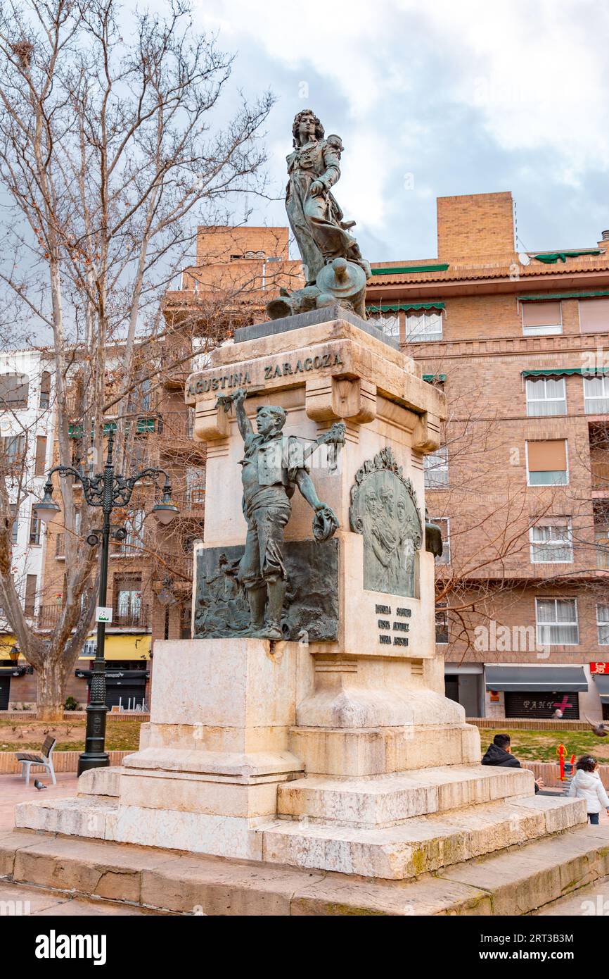 Zaragoza, Spain - February 14, 2022: Monument of Augustina Raimunda Maria Saragossa i Domenech, a public heroine of the city during the Peninsula War. Stock Photo