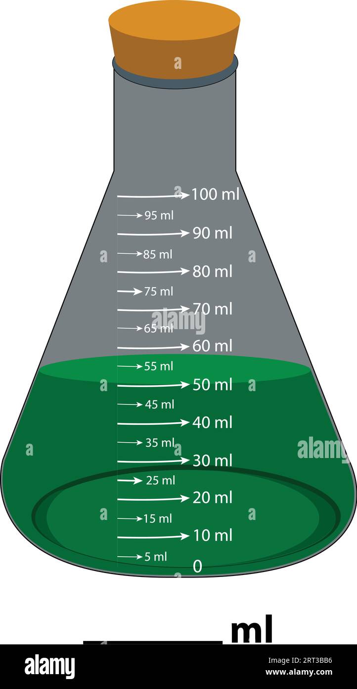 Glass laboratory chemical measuring flasks. with colorful liquids in a vector illustration set