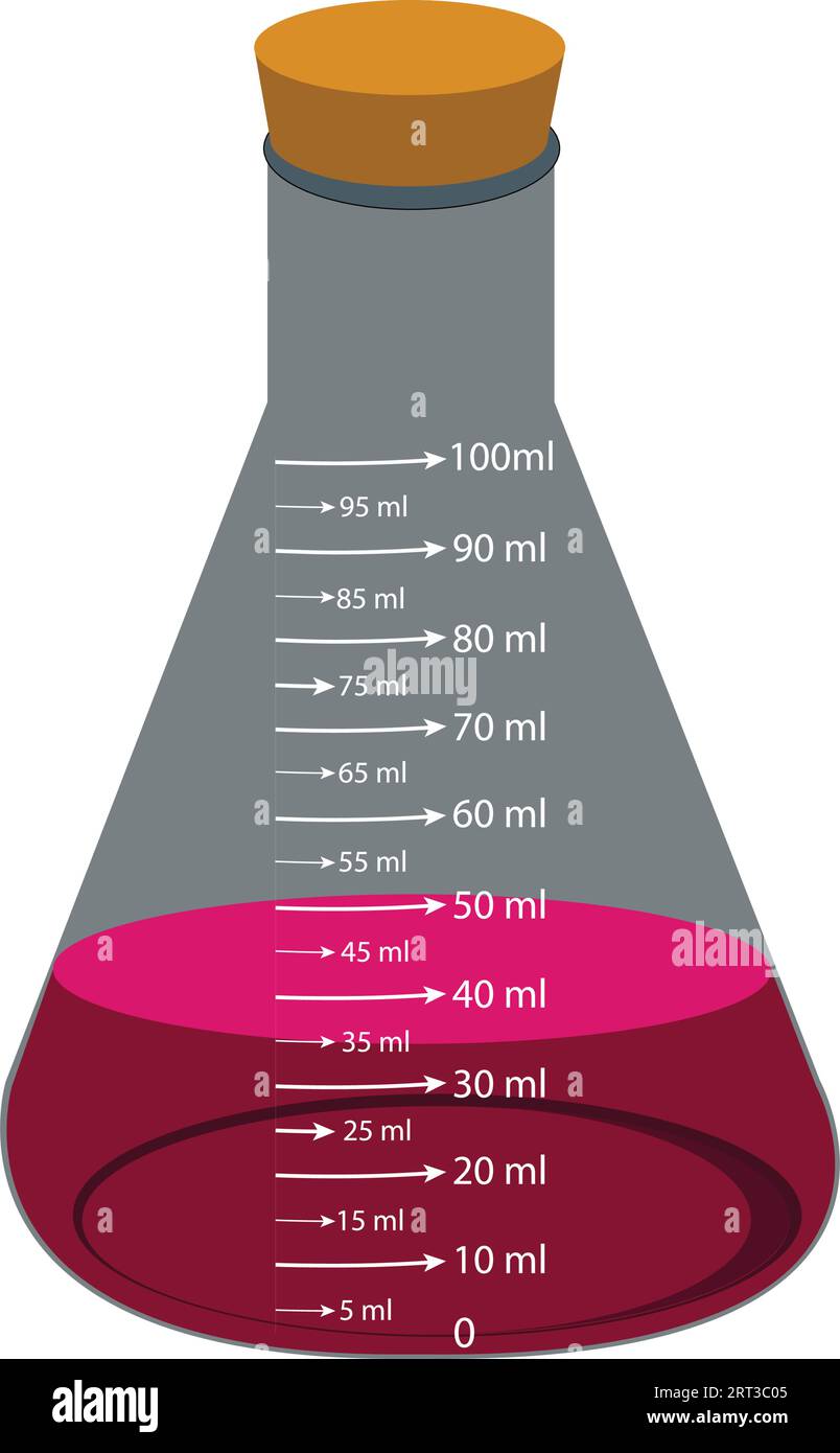 Glass laboratory chemical measuring flasks. with colorful liquids in a