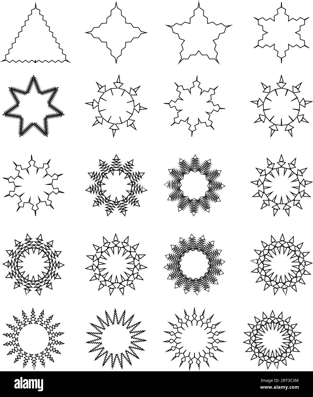 Diffrent stars set: black color assets for Christmas stars, festival celebrations, web or game design, and app icons. Vector basic shapes. retro stars. Stock Vector