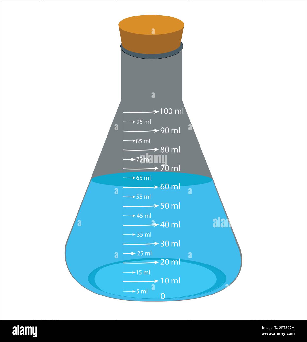 Glass laboratory chemical measuring flasks. with colorful liquids in a