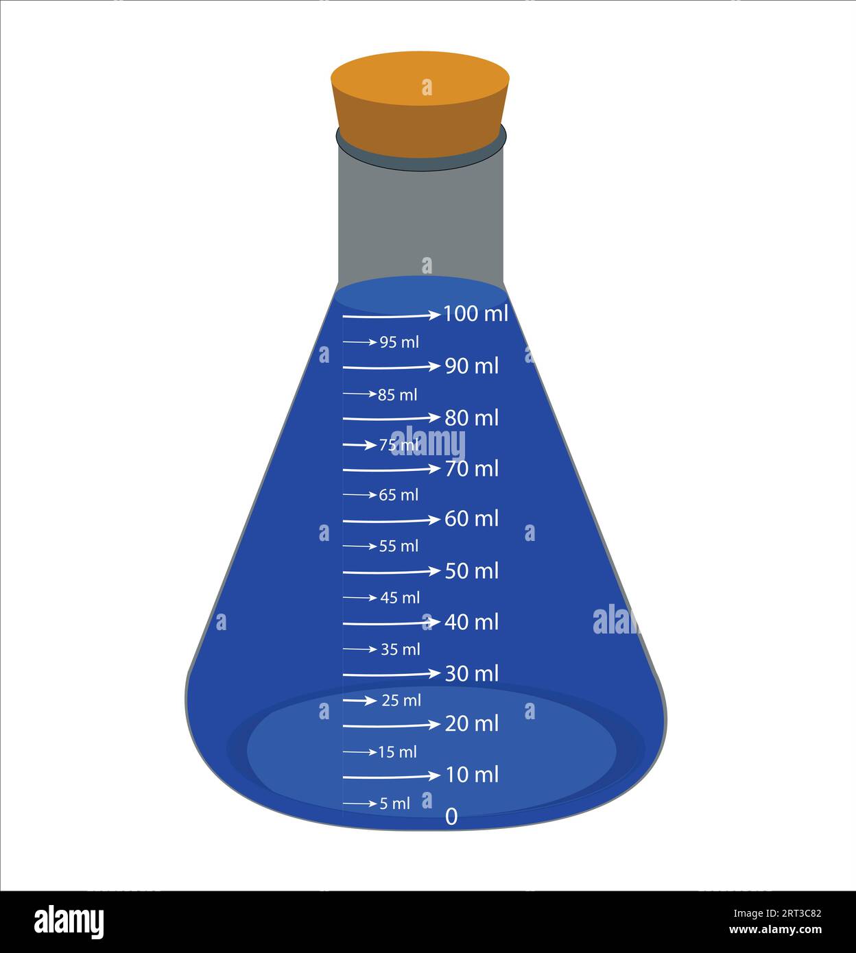 Glass laboratory chemical measuring flasks. with colorful liquids in a