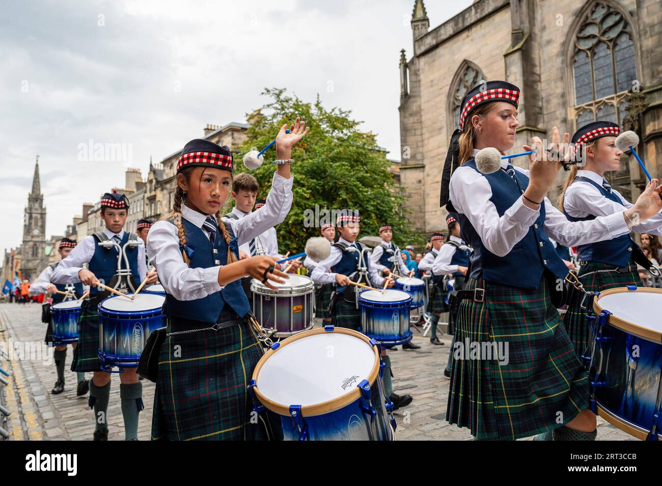 Edinburgh, Scotland, UK. 10th Sep, 2023. George Watsons Pipe Band take part in the annual 'Riding of the marches' finishing on the Royal Mile in Edinburgh.  Credit: Euan Cherry Credit: Euan Cherry/Alamy Live News Stock Photo