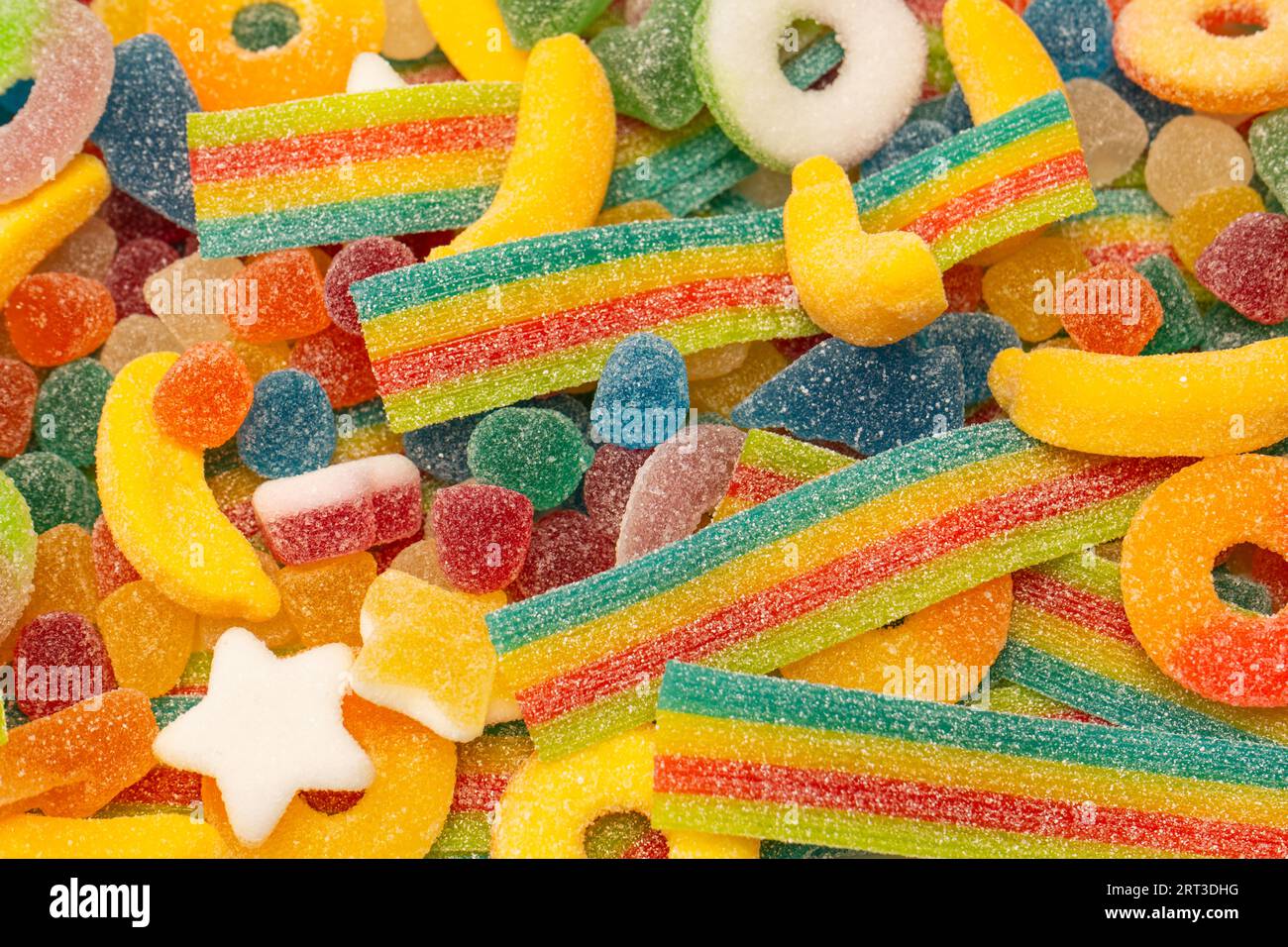 Assorted gummy candies. Top view. Jelly sweets. Stock Photo